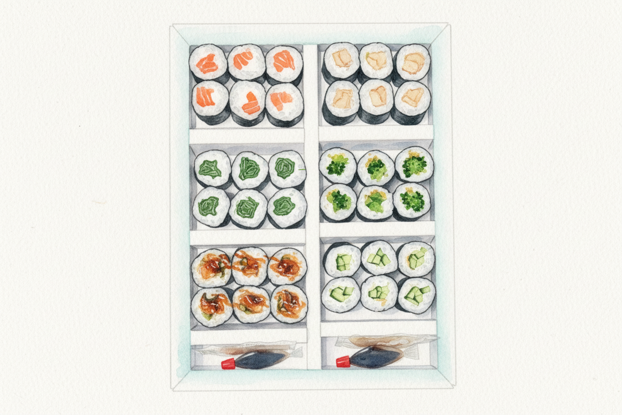 がり・わさび・しょうゆと細巻きボックス